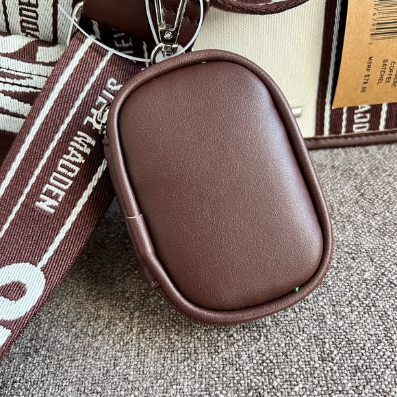 NWT Steve Madden Bwebber Coffee Brown satchel canvas tote bag crossbody strap - Picture 2 of 8